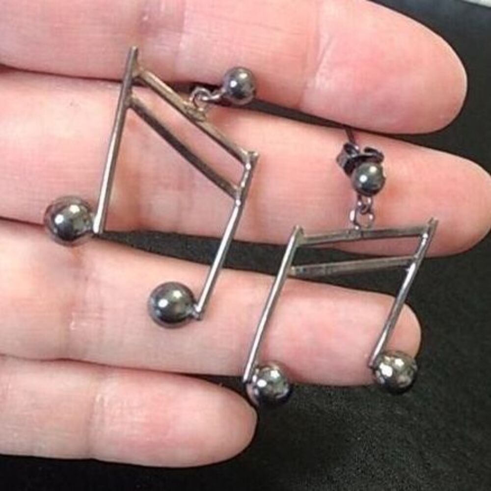Sterling silver large music note earrings